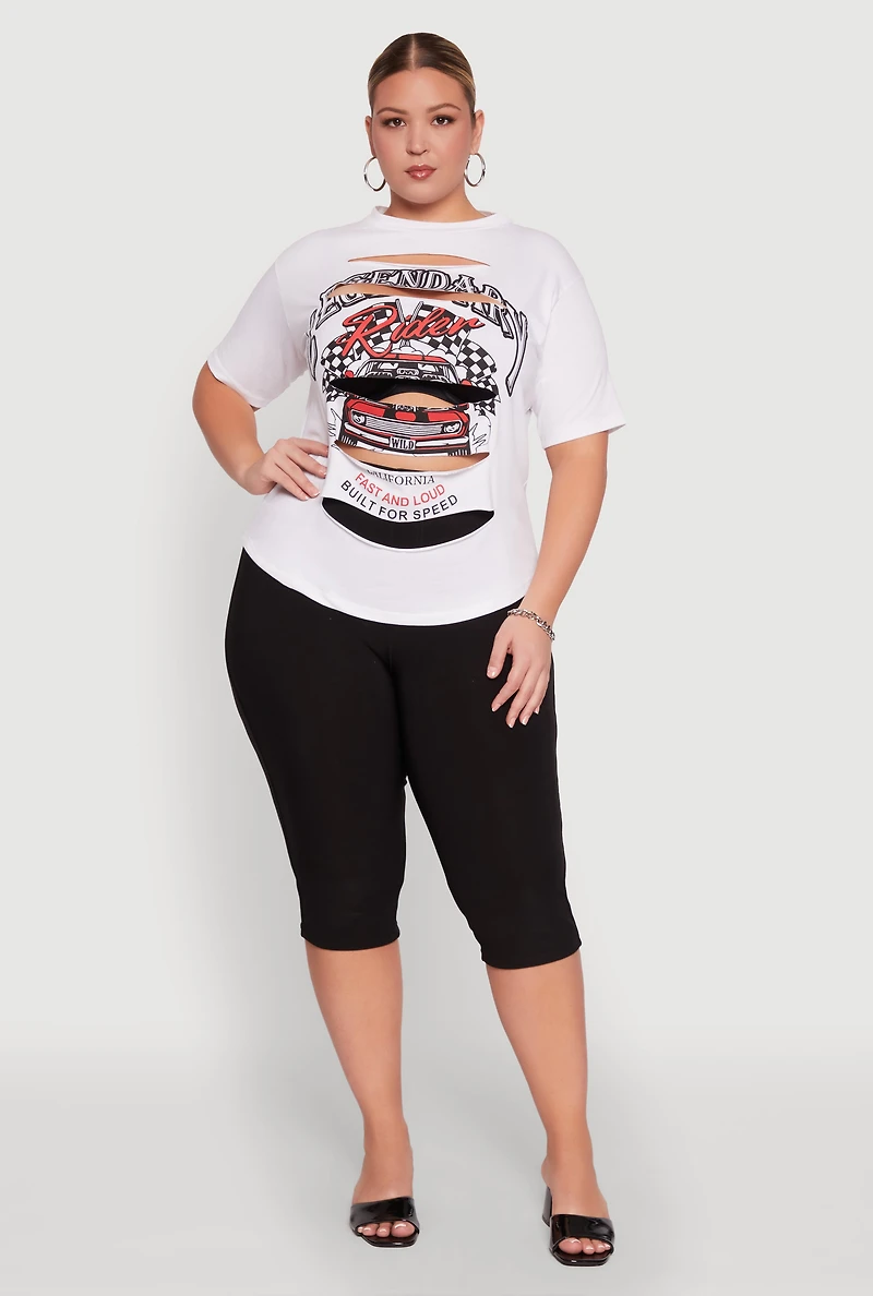 Womens Plus Size Legendary Rider California Graphic T-Shirt, White, Size 3X