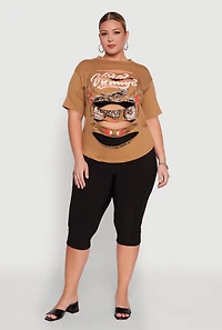 Womens Plus Slashed Vintage Motorcycle Graphic Crew Neck Tee,