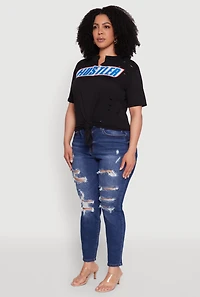 Womens Plus Size Hustler Graphic Short Sleeve Knot Front Tee, Black, Size 1X