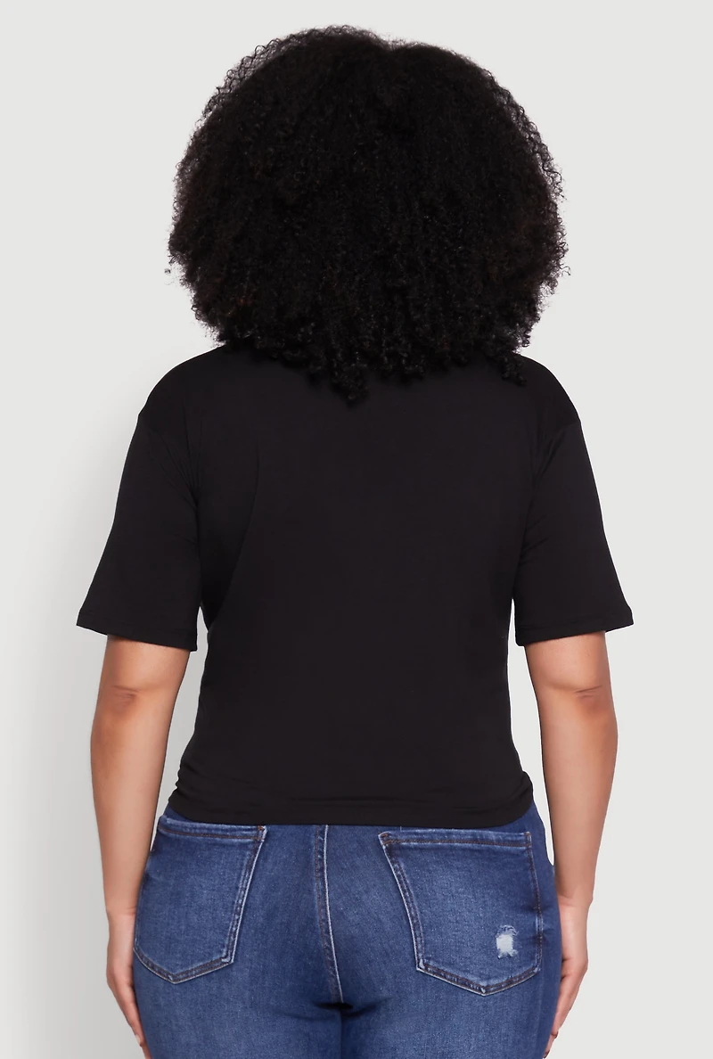 Womens Plus Size Hustler Graphic Short Sleeve Knot Front Tee, Black, Size 2X