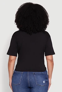 Womens Plus Size Hustler Graphic Short Sleeve Knot Front Tee, Black, Size 2X