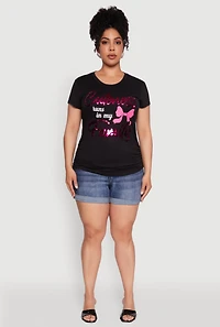 Womens Plus Size Ruched Cuteness Runs In My Family Graphic Tee, Black, Size 2X