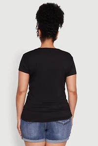 Womens Plus Size Ruched Cuteness Runs In My Family Graphic Tee, Black, Size 2X