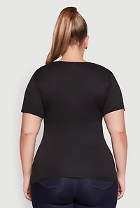 Womens Plus Size Soft Knit Greek Key Rhinestone T Shirt, Black, Size 1X