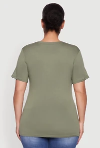 Womens Plus Size Soft Knit Greek Key Rhinestone T Shirt, Green, Size 2X