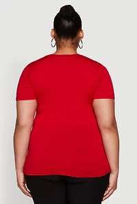 Womens Plus Size Soft Knit Greek Key Rhinestone T Shirt, Red, Size 1X
