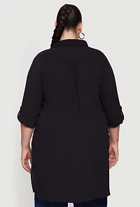 Plus Tab Sleeve Button Front Tunic Shirt