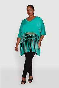 Plus Macrame Fringe Tunic Top