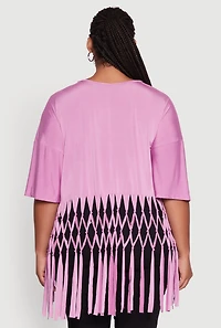 Womens Plus Size Macrame Fringe Tunic Top, Pink, Size 3X