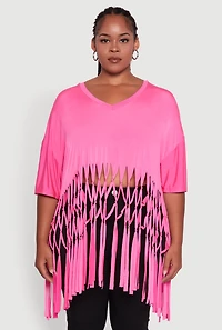 Womens Plus Macrame Fringe Tunic Top,