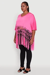 Womens Plus Macrame Fringe Tunic Top,