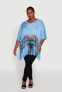 Womens Plus Macrame Fringe Tunic Top,