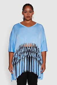Womens Plus Macrame Fringe Tunic Top,