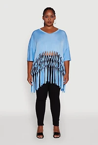 Womens Plus Macrame Fringe Tunic Top,