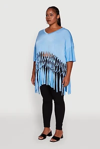 Womens Plus Macrame Fringe Tunic Top,