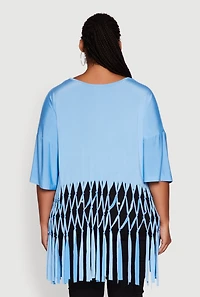 Womens Plus Macrame Fringe Tunic Top,