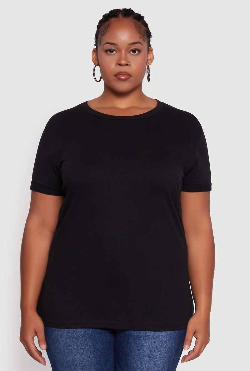 Womens Plus Crew Neck Short Sleeve T-Shirt, 1X