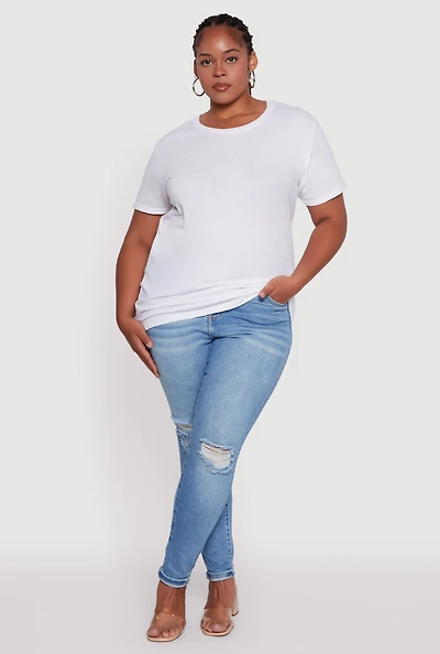 Womens Plus Size Crew Neck Short Sleeve T-Shirt, White, Size 1X