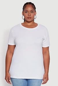 Womens Plus Size Crew Neck Short Sleeve T-Shirt, White, Size 1X