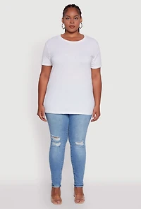 Womens Plus Size Crew Neck Short Sleeve T-Shirt, White, Size 1X