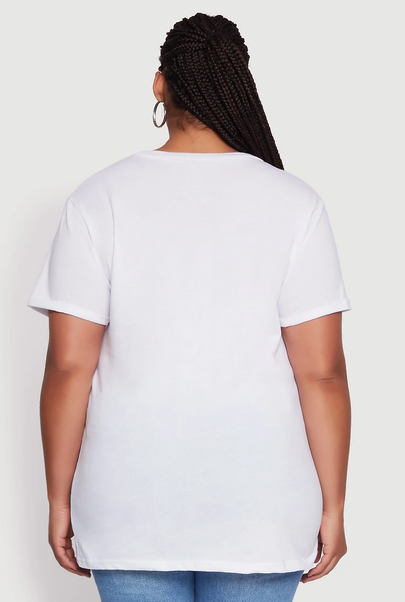 Womens Plus Size Crew Neck Short Sleeve T-Shirt, White, Size 1X
