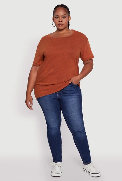 Womens Plus Crew Neck Short Sleeve T-Shirt,