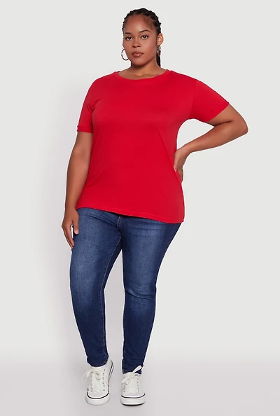 Womens Plus Crew Neck Short Sleeve T-Shirt,