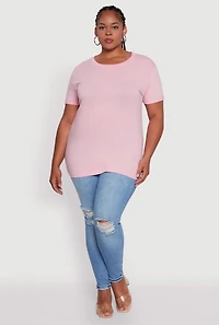Womens Plus Size Crew Neck Short Sleeve T-Shirt, Pink, Size 2X