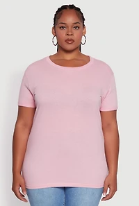 Womens Plus Size Crew Neck Short Sleeve T-Shirt, Pink, Size 2X