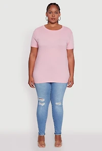 Womens Plus Size Crew Neck Short Sleeve T-Shirt, Pink, Size 2X