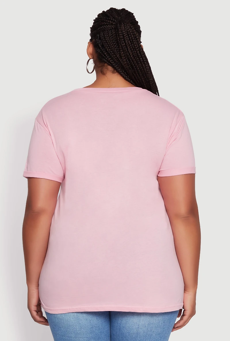 Womens Plus Size Crew Neck Short Sleeve T-Shirt, Pink, Size 2X