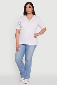 Plus Basic Fixed Cuff Notch Neck Tee