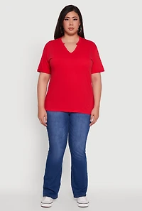 Womens Plus Basic Fixed Cuff Notch Neck Tee, 2X