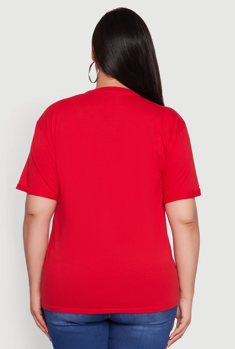 Womens Plus Basic Fixed Cuff Notch Neck Tee, 2X