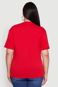 Womens Plus Basic Fixed Cuff Notch Neck Tee, 2X
