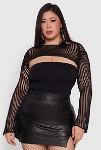 Womens Plus Stylish Crochet Bell Sleeve Bolero Top,