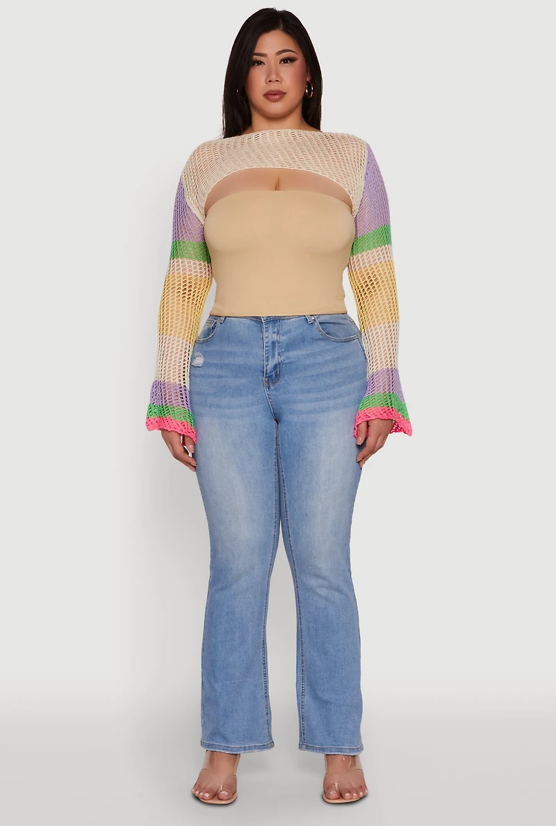 Plus Stylish Crochet Bell Sleeve Bolero Top