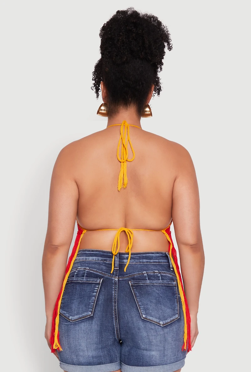 Plus Tassel Fringe Crochet Halter Top