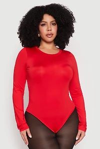 Womens Plus Size Daisy Long Sleeve Bodysuit, Red, Size 1X