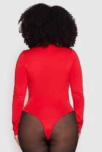 Womens Plus Size Daisy Long Sleeve Bodysuit, Red, Size 1X