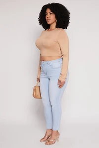 Womens Plus Daisy Long Sleeve Crop Top,