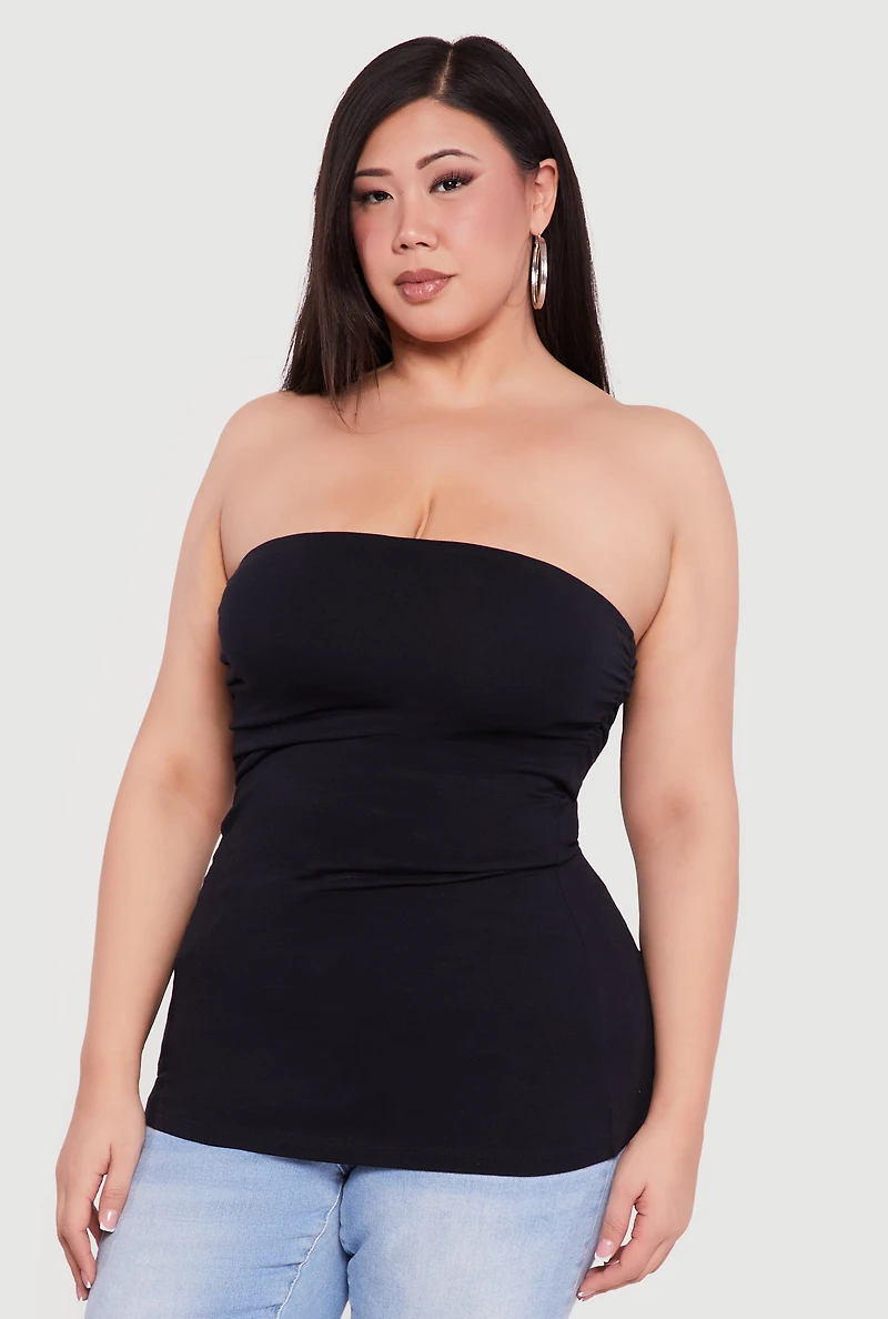 Plus Solid Ruched Side Tube Top