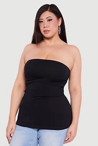 Plus Solid Ruched Side Tube Top