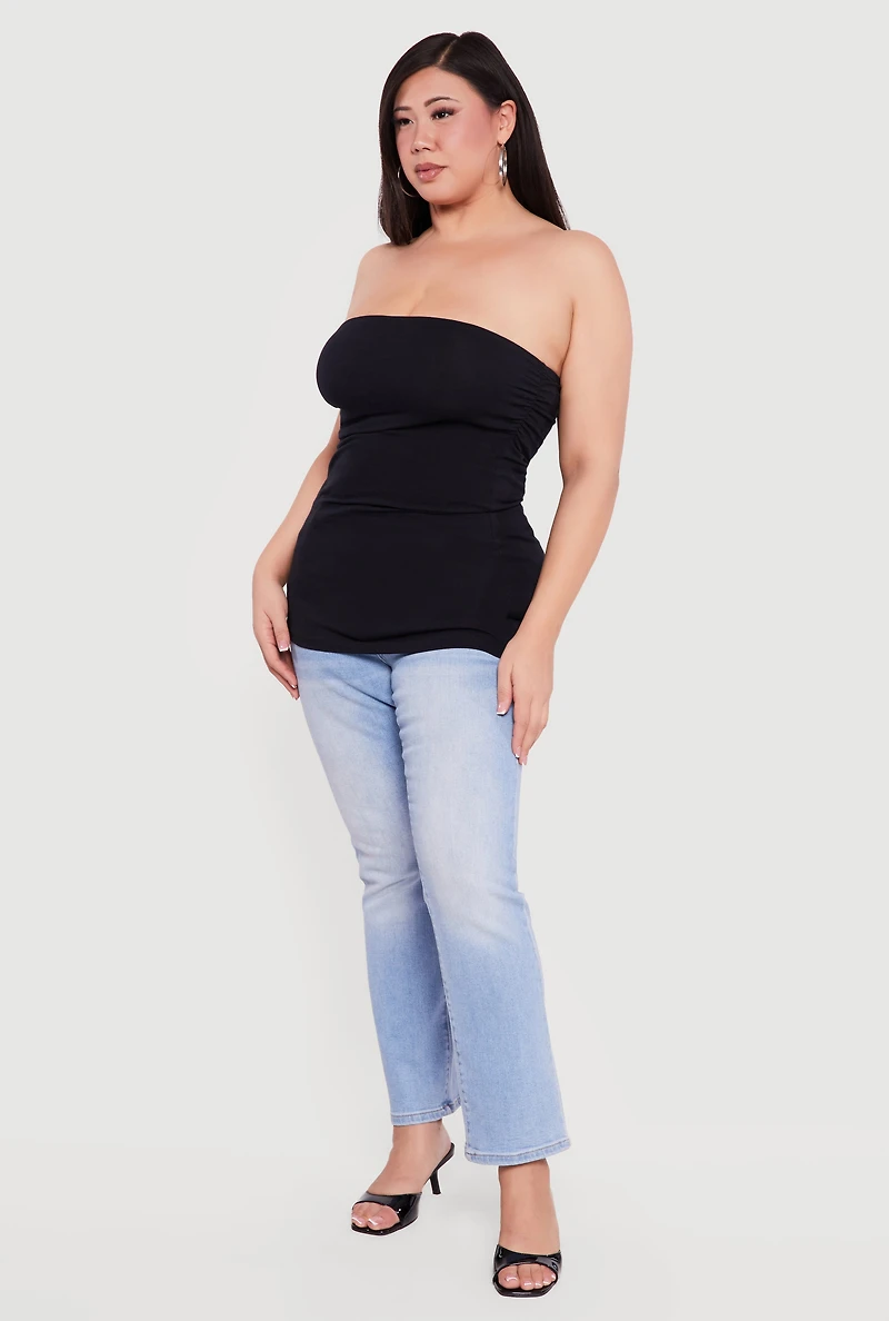 Plus Solid Ruched Side Tube Top