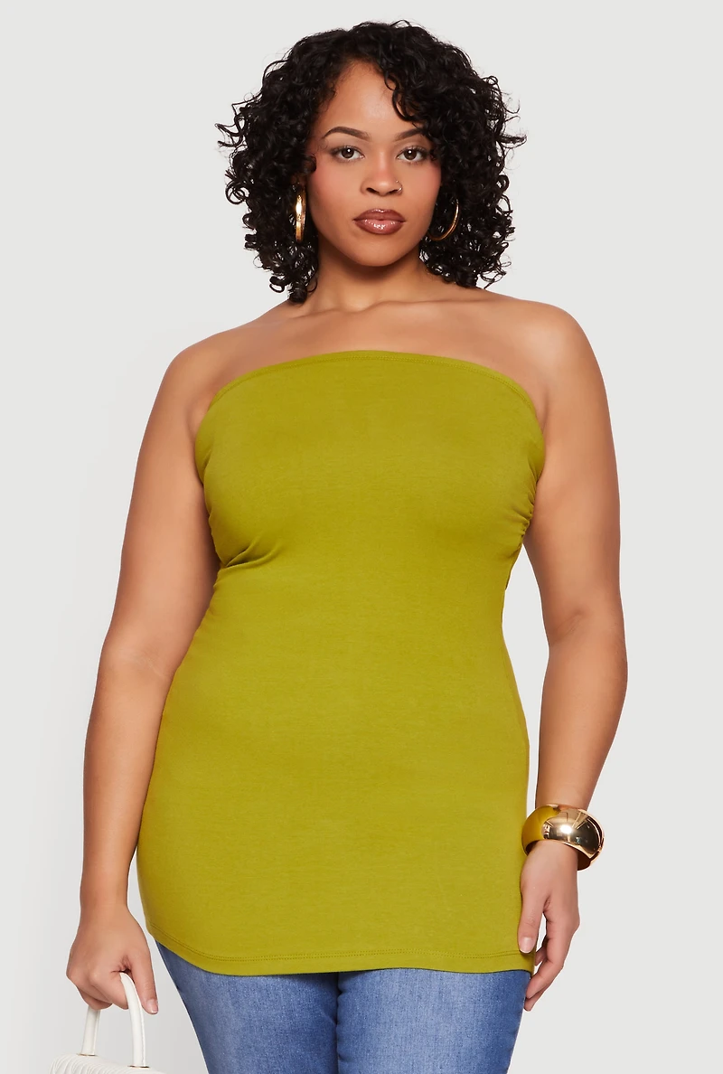 Plus Solid Ruched Side Tube Top
