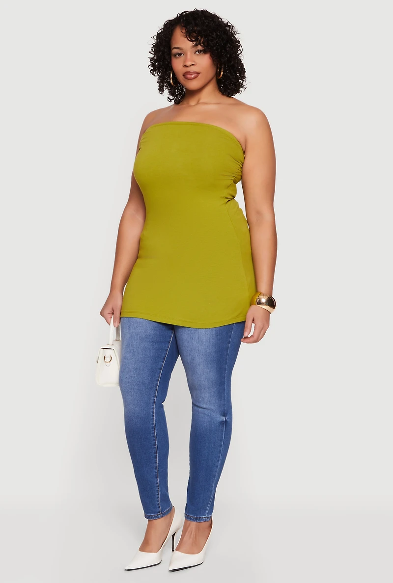 Plus Solid Ruched Side Tube Top