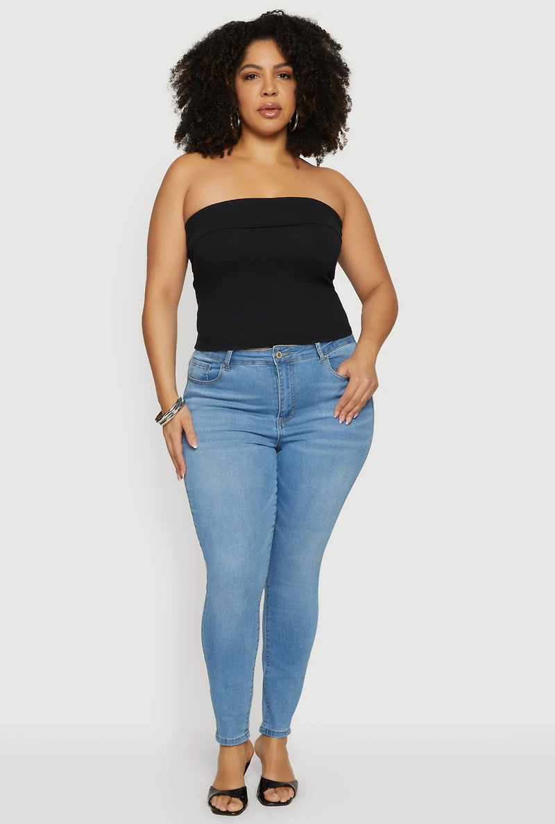Plus Solid Fold Over Tube Top