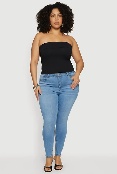 Plus Solid Fold Over Tube Top