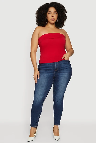 Plus Solid Fold Over Tube Top