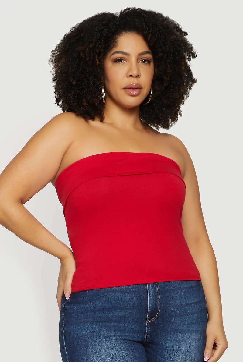 Plus Solid Fold Over Tube Top